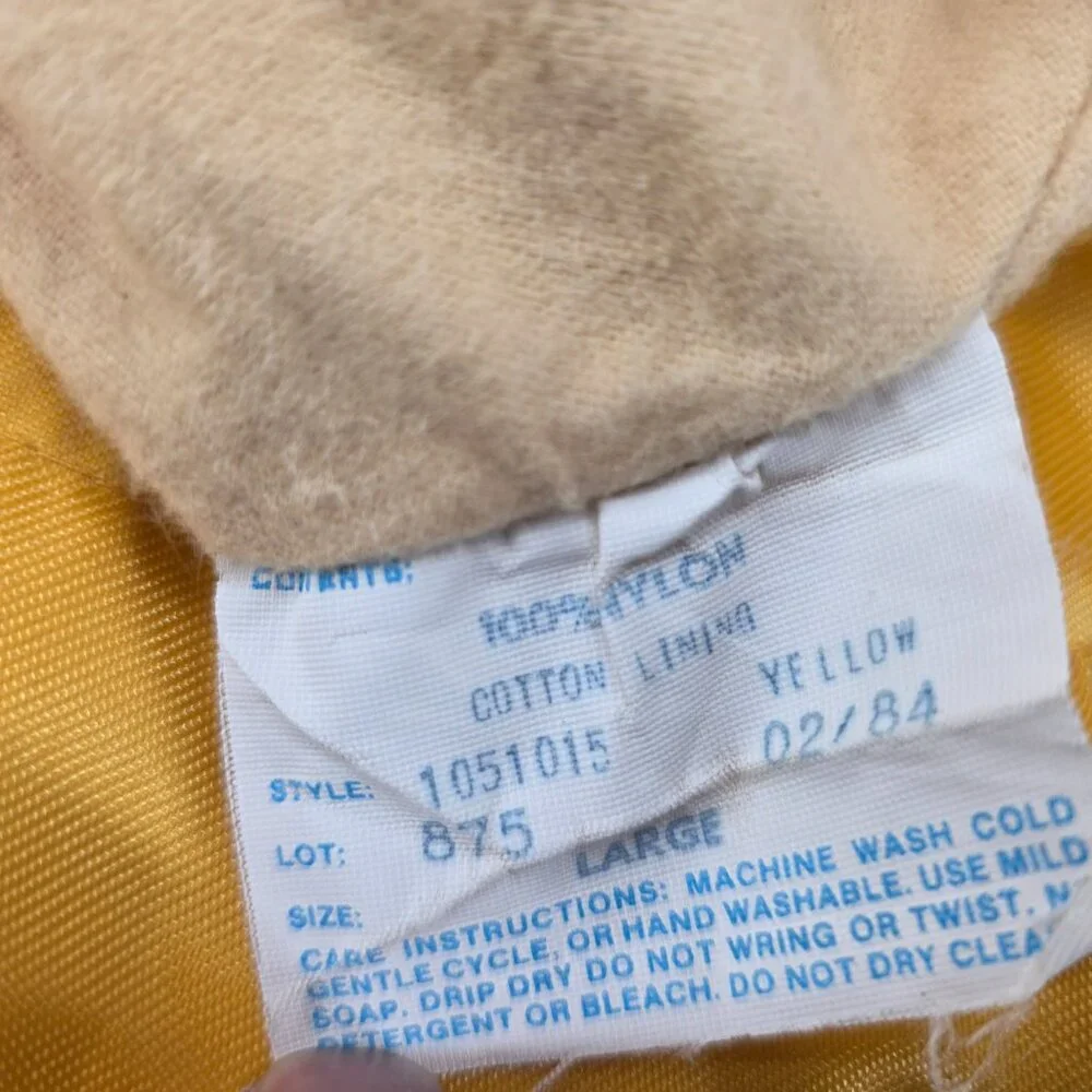 Vintage LL Bean Nylon Hat Yellow Rain Bucket Fisherman USA Size Large Lined